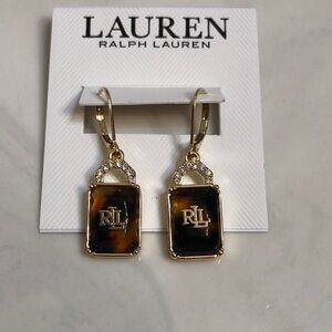 Lauren Ralph Lauren Gold Tone & Faux Tortoise Padlock Shaped Drop Earrings NWT